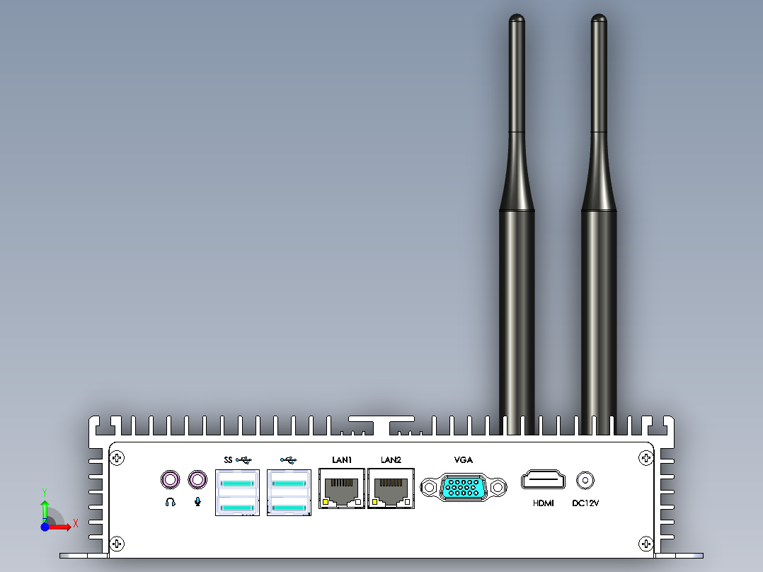 无风扇工控机三维模型前视图