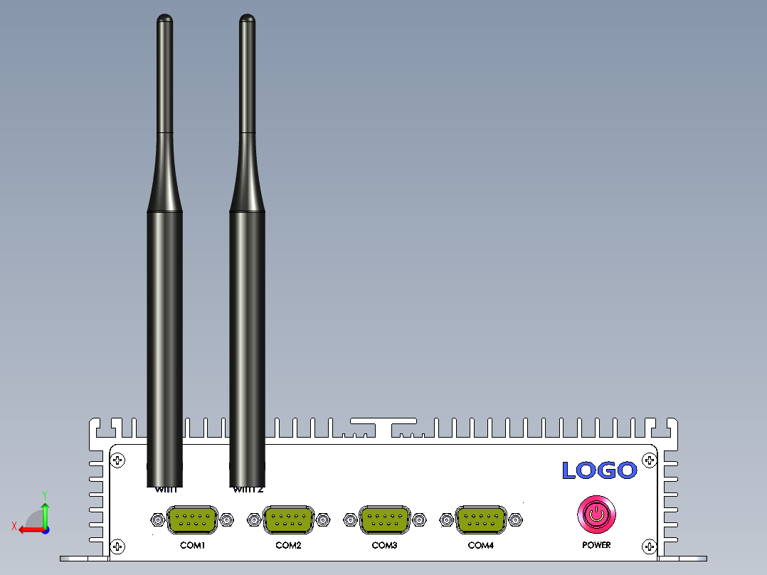 无风扇工控机三维模型后视图