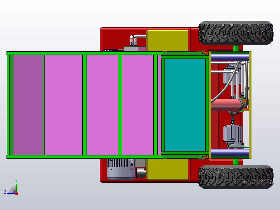 工程车辆运输车总体结构及液压系统设计（SW+CAD+说明书）右视图