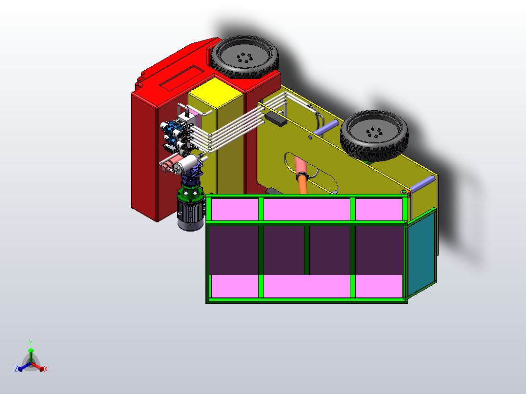 工程车辆运输车总体结构及液压系统设计（SW+CAD+说明书）正等轴测图