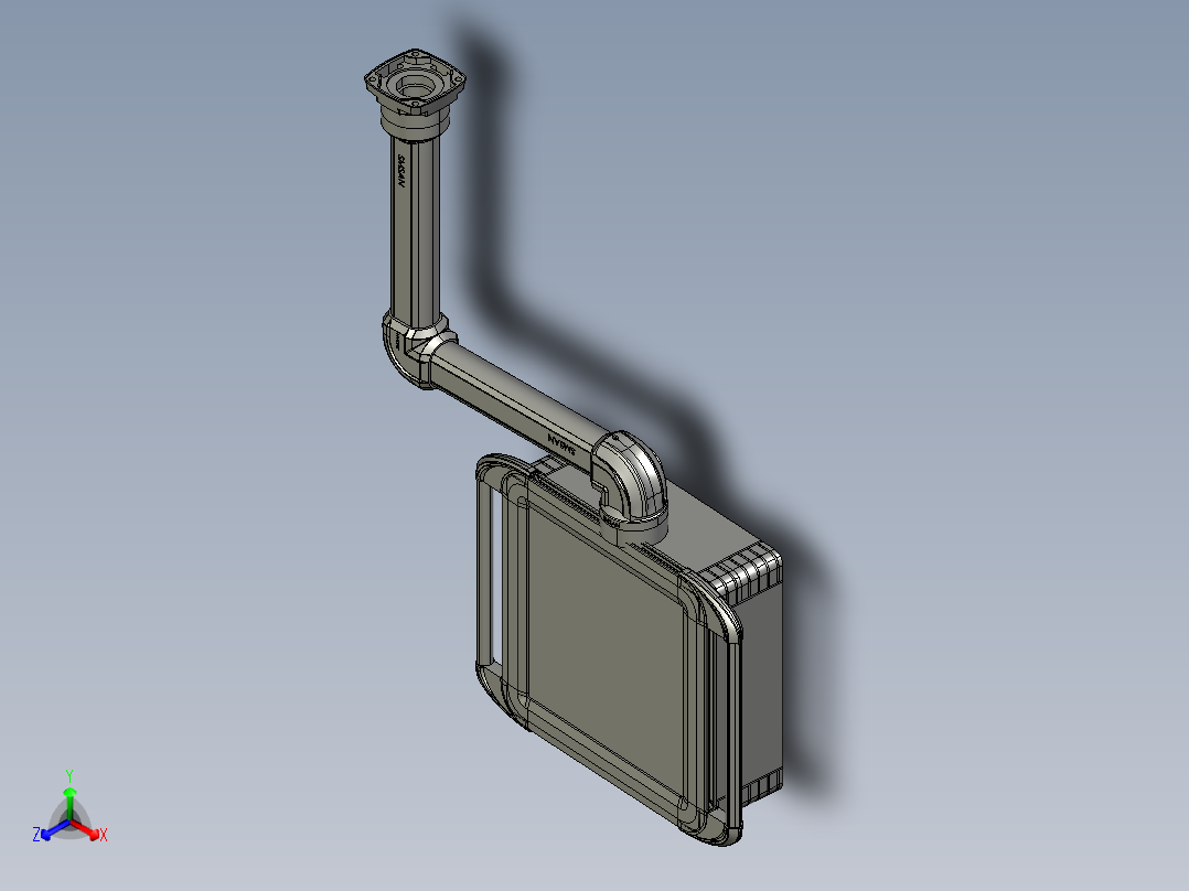 向上旋转底座+转角+90度箱体连接器+控制箱正等轴测图