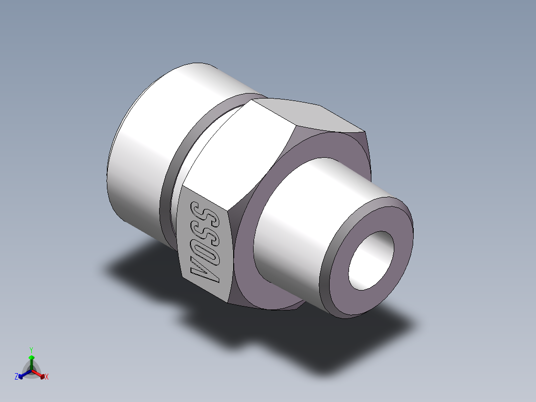 英制锥管螺纹直接头、1DT-22-06SP正等轴测图