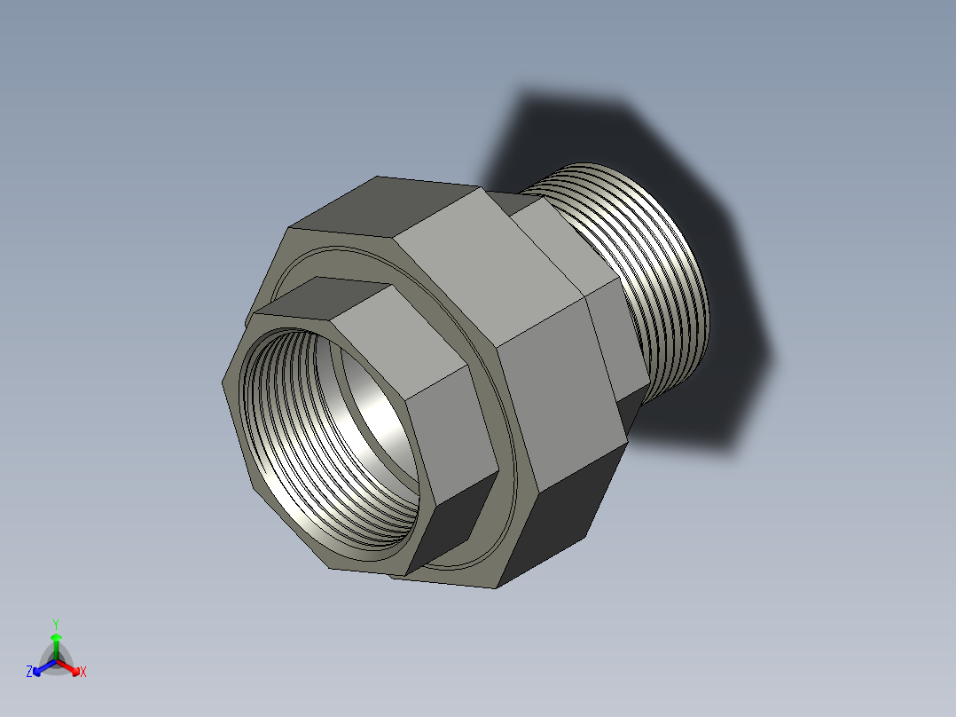 螺纹管活接-等径内外丝直通 DN40正等轴测图