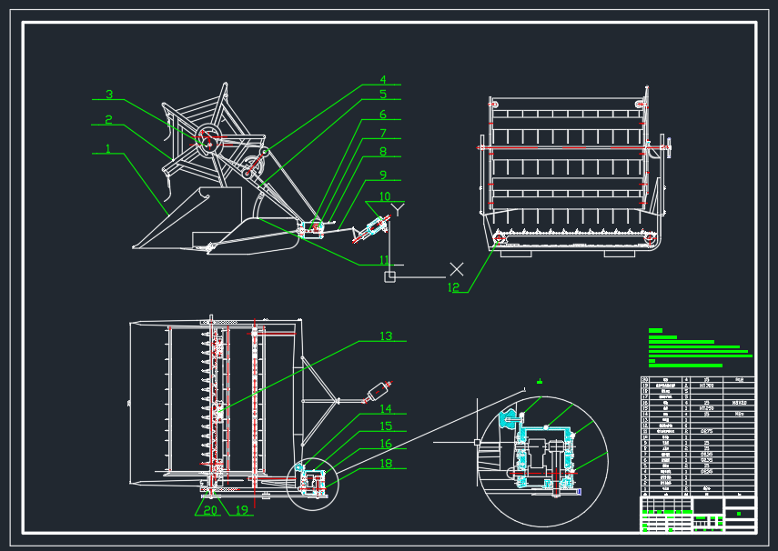 小麦收割机割台cad图纸