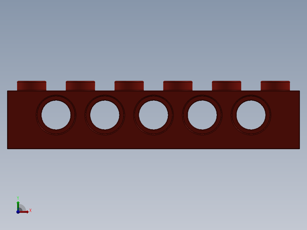 乐高机械组积木（横梁）-389421 Bright Red Technic Brick 1 x 6 with Holes前视图