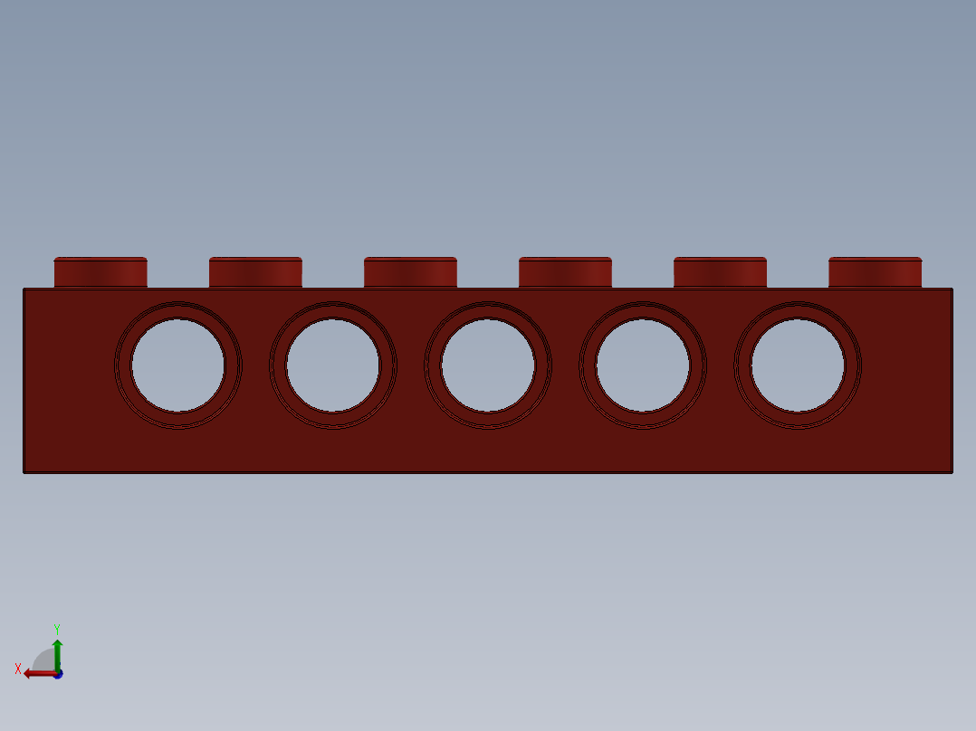 乐高机械组积木（横梁）-389421 Bright Red Technic Brick 1 x 6 with Holes后视图