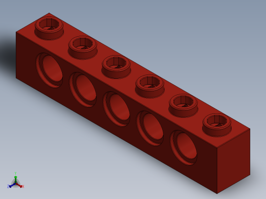 乐高机械组积木（横梁）-389421 Bright Red Technic Brick 1 x 6 with Holes正等轴测缩略图