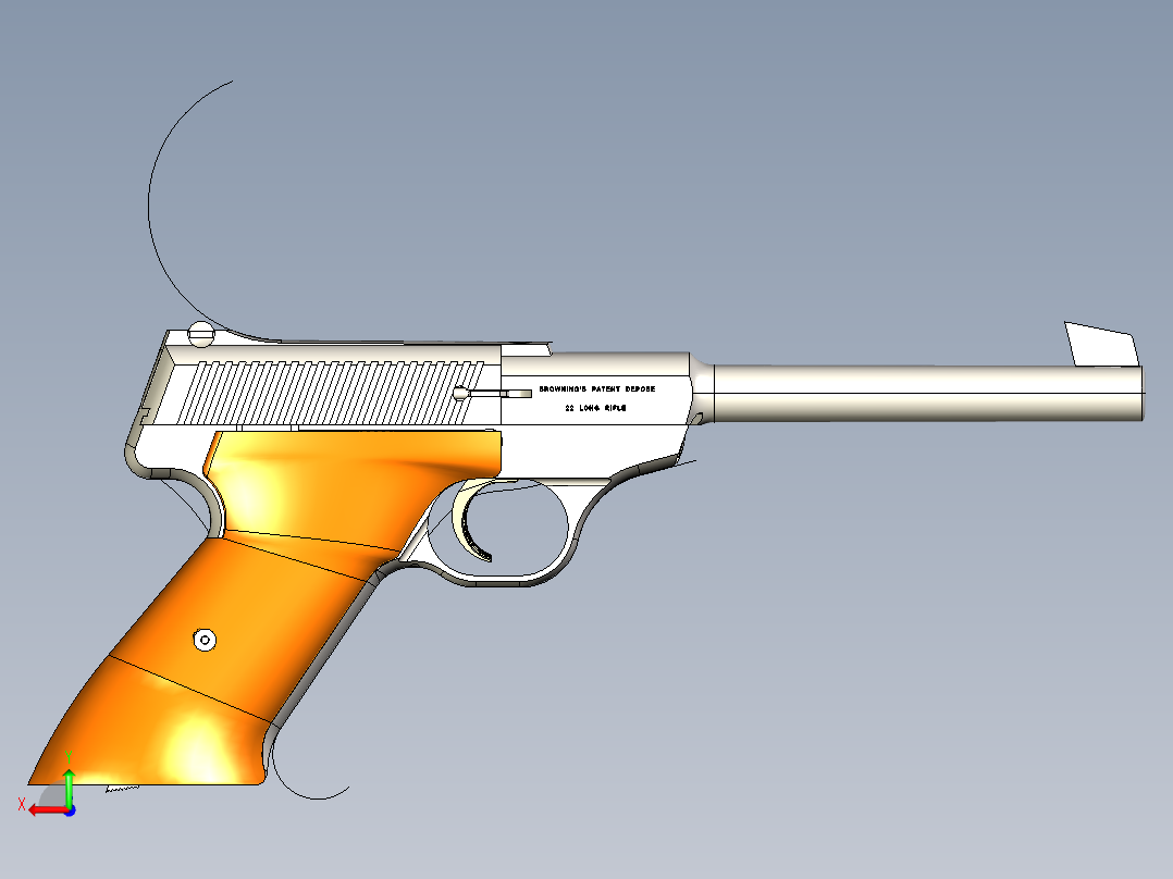 手枪左轮冲锋枪老式狙击步枪设计3D图纸Browning Challenger 22lr  Mk1 pistol STP IGS后视图