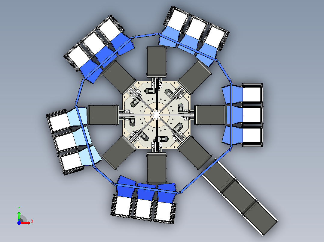 Round-type圆形多位旋转分拣输送机3D数模图纸+x_t格式前视图