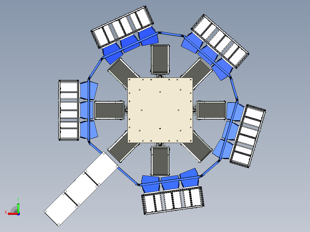 Round-type圆形多位旋转分拣输送机3D数模图纸+x_t格式后视图