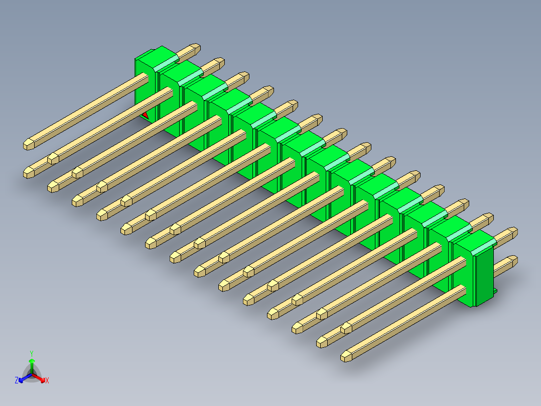 彩色公头100mil（2.54mm）系列-DS1021_green_2x14p_100mil_Type5_rev1.0主视图