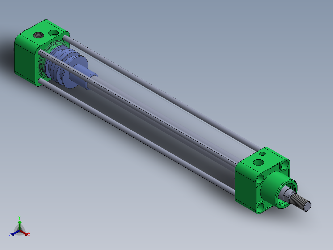 拉杆气缸 40x16x265 mm正等轴测图