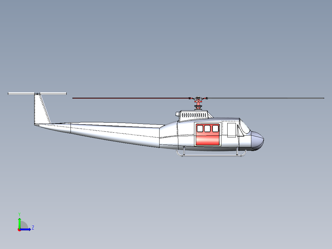 贝尔 Bell 412桨叶旋翼直升机3D图纸 IGS格式左视图