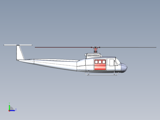 贝尔 Bell 412桨叶旋翼直升机3D图纸 IGS格式左视缩略图