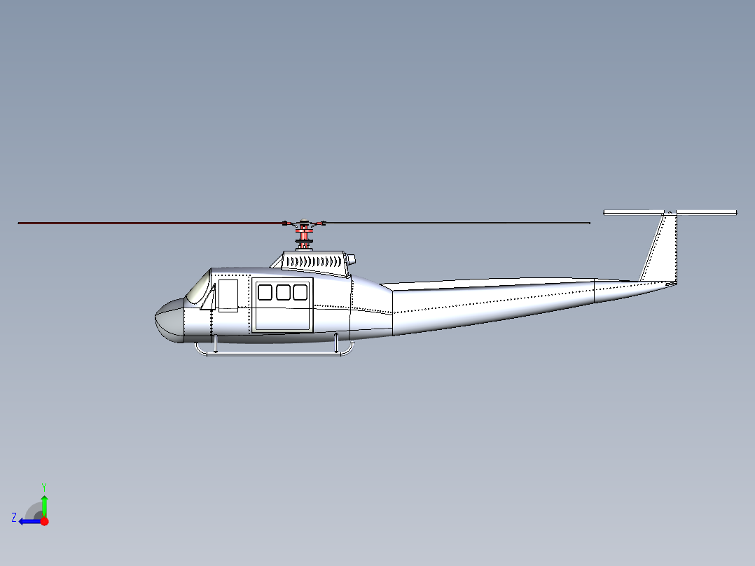 贝尔 Bell 412桨叶旋翼直升机3D图纸 IGS格式右视图