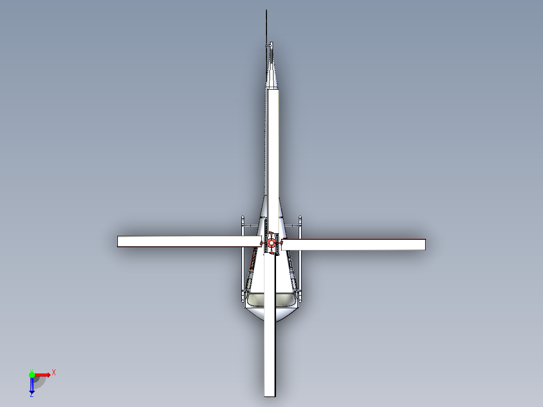 贝尔 Bell 412桨叶旋翼直升机3D图纸 IGS格式俯视图