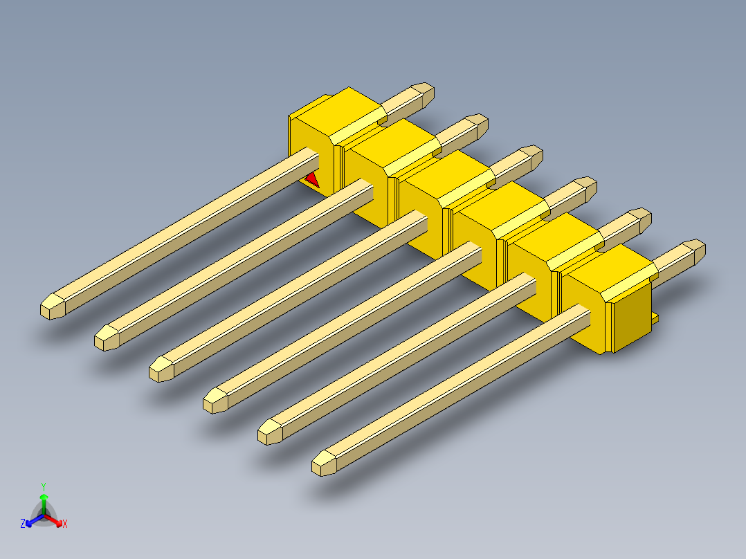 彩色公头100mil（2.54mm）系列-DS1021_yellow_1x06p_100mil_Type5_rev1.0主视图