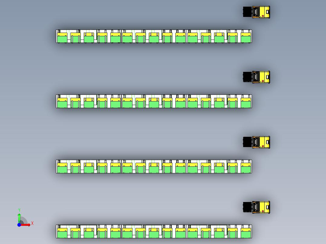 堆高叉车AGV在立库中的搬运模型前视图