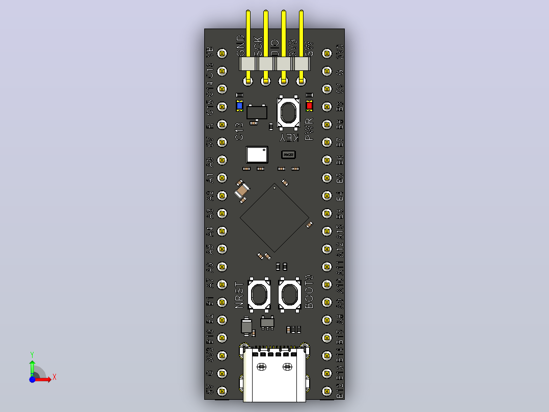 模量STM32F411CEU6带有文本大量的文字，没有文字小音量前视图