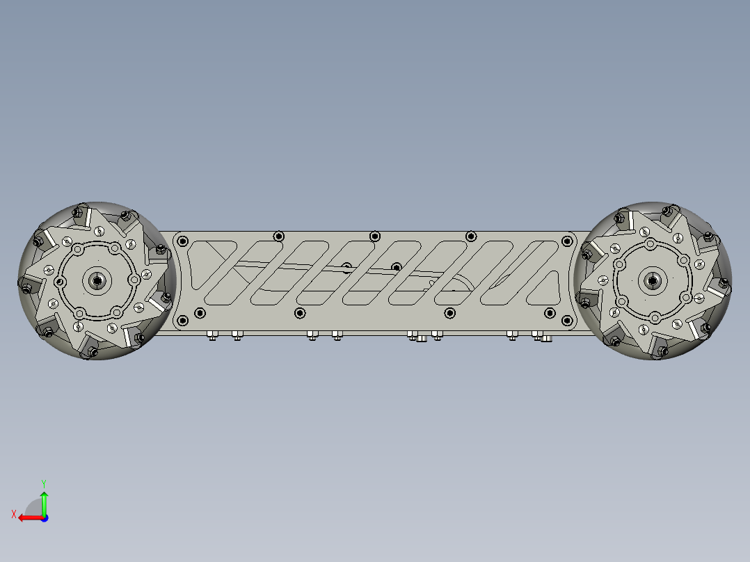 Mecanum四驱麦克纳姆轮车底盘3D图纸 STP格式后视图