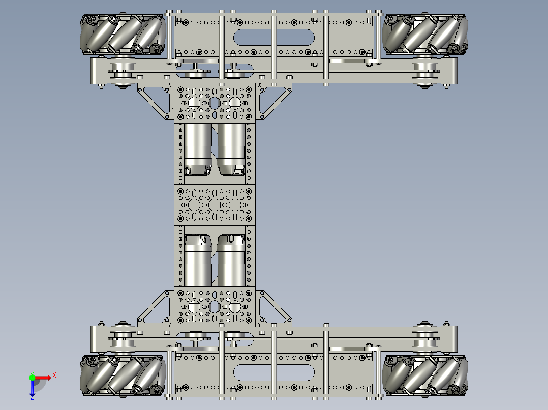 Mecanum四驱麦克纳姆轮车底盘3D图纸 STP格式俯视图