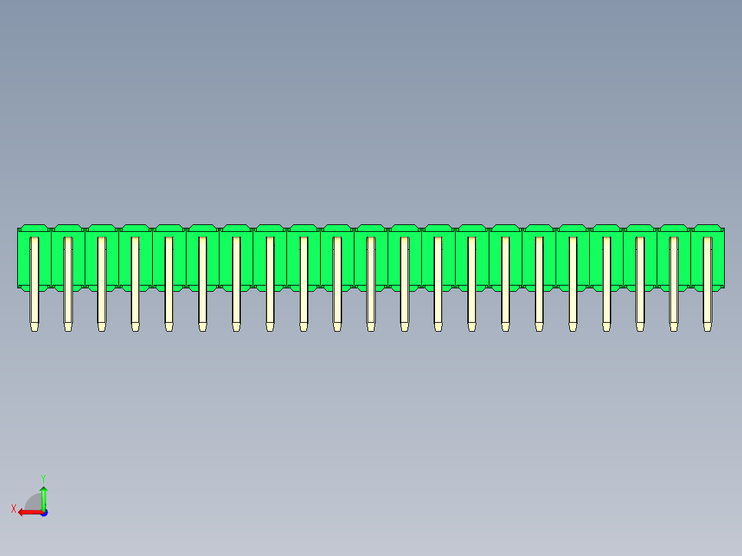 彩色公排针 100mil 2.54mm 系列-DS1022_green_2x21p_100mil_TypeD_rev1.0后视图
