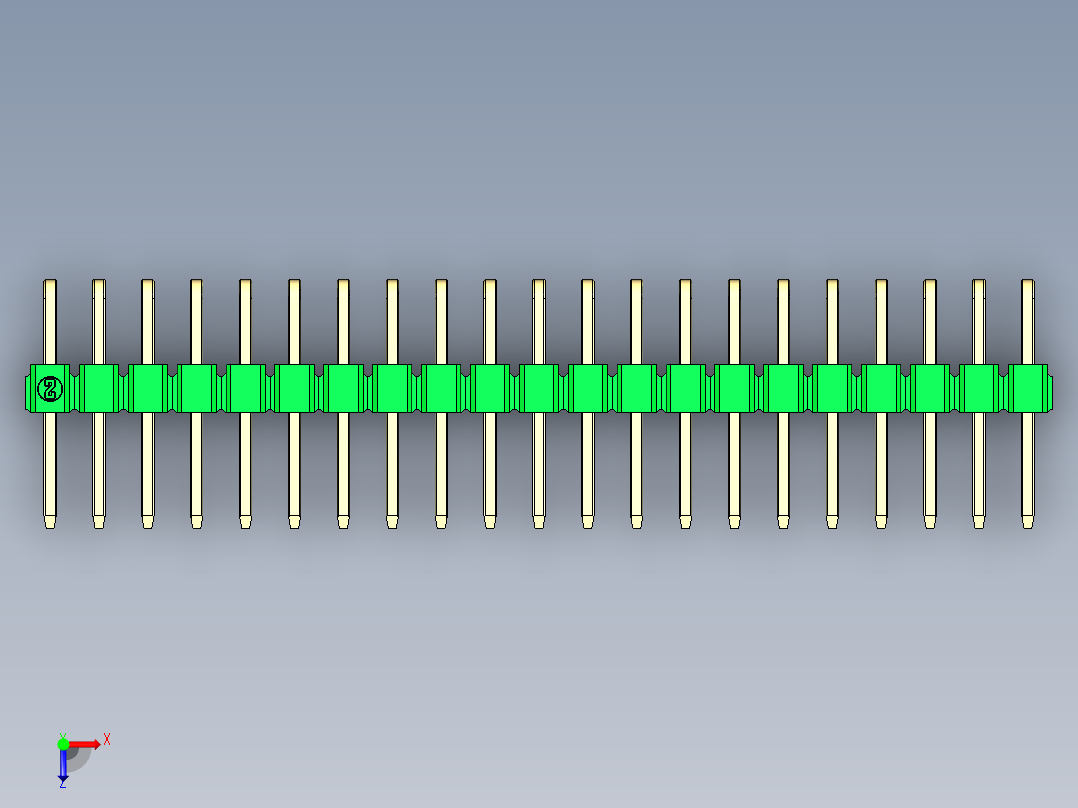 彩色公排针 100mil 2.54mm 系列-DS1022_green_2x21p_100mil_TypeD_rev1.0俯视图