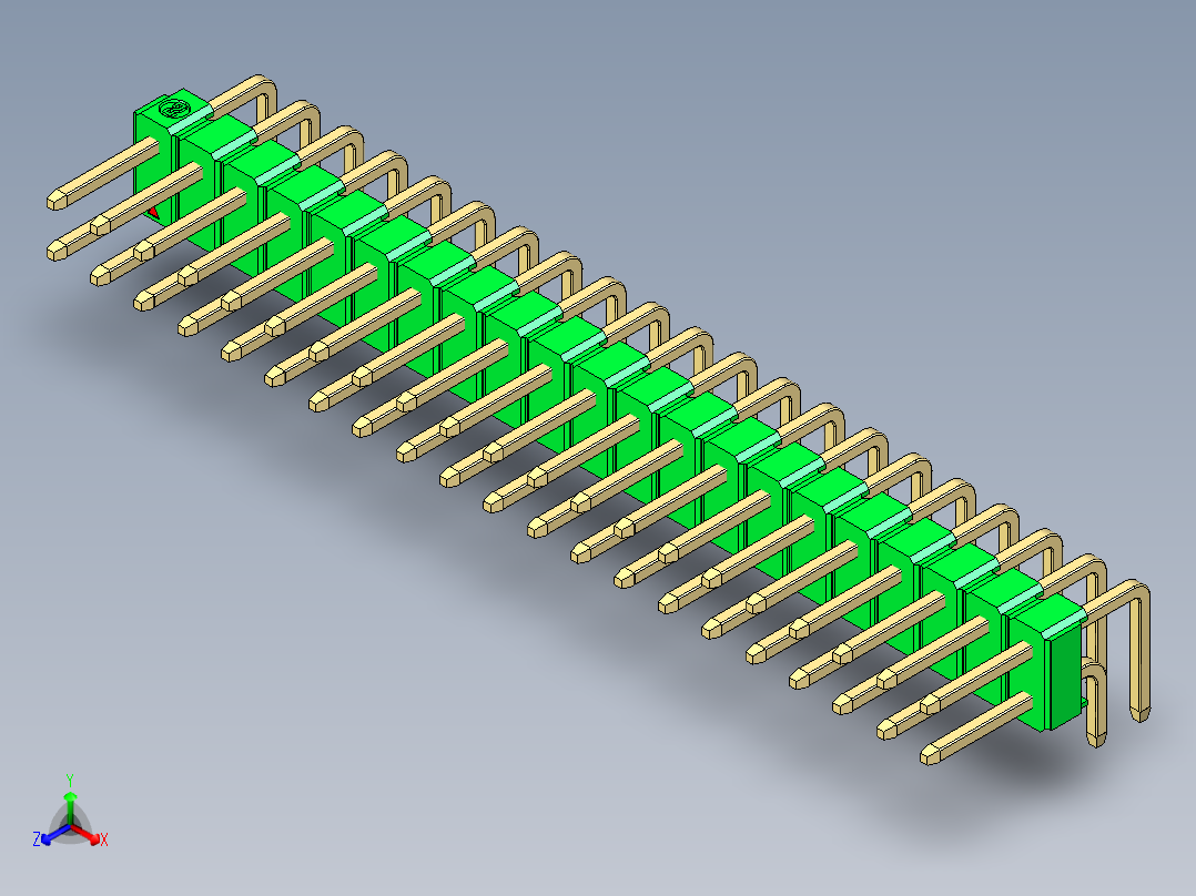 彩色公排针 100mil 2.54mm 系列-DS1022_green_2x21p_100mil_TypeD_rev1.0正等轴测图