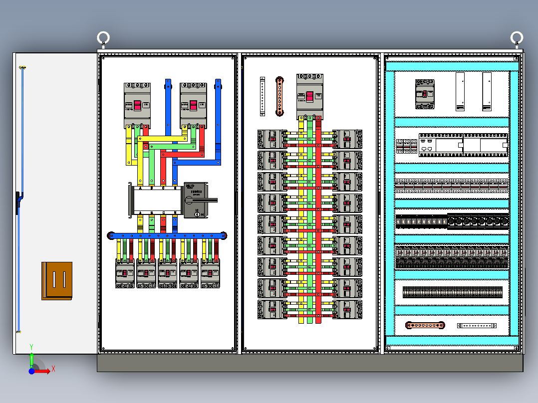 三柜组装双电源630A竖装plc控制柜 55519前视图