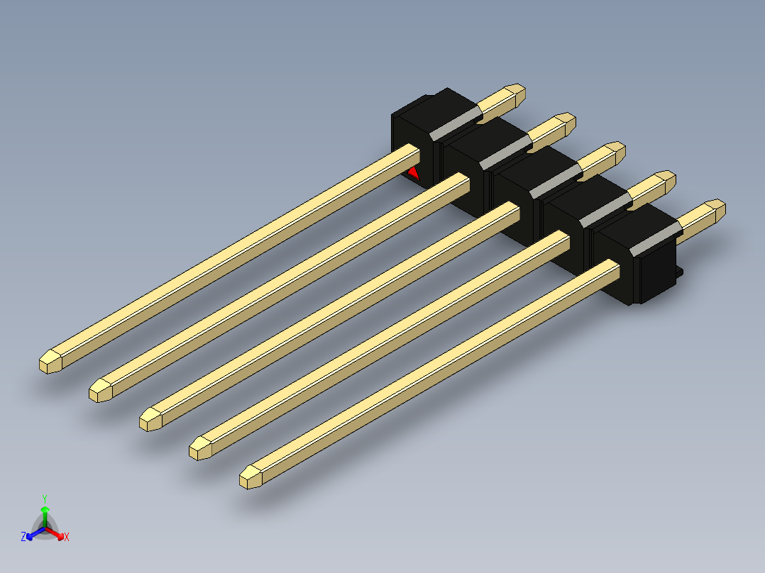 彩色公头100mil（2.54mm）系列-DS1021_black_1x05p_100mil_Type19_rev1.0主视图