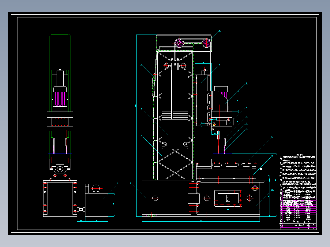 液压半自动多头钻床装配图CAD图纸免费下载