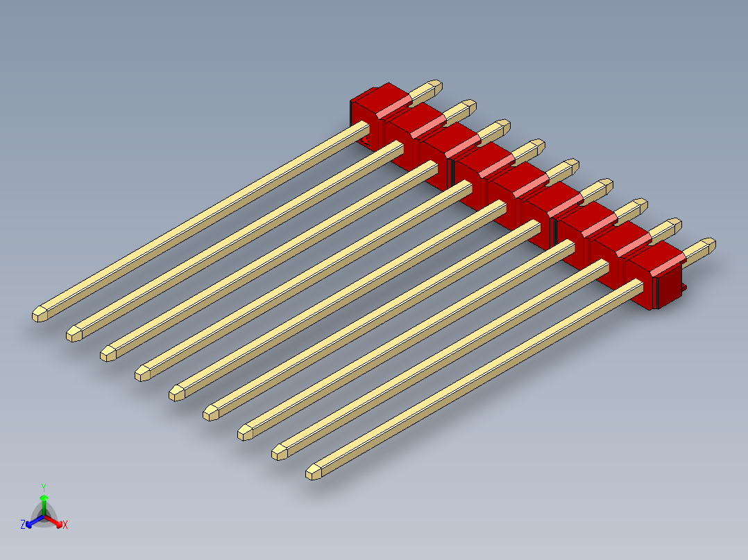 彩色公头100mil（2.54mm）系列-DS1021_red_1x09p_100mil_Type43_rev1.0主视图