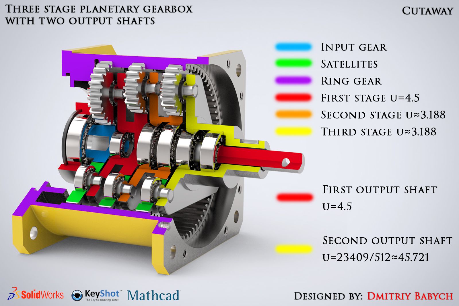 三级行星齿轮减速器三维建模图纸 solidworks设计 附STEP x_t格式