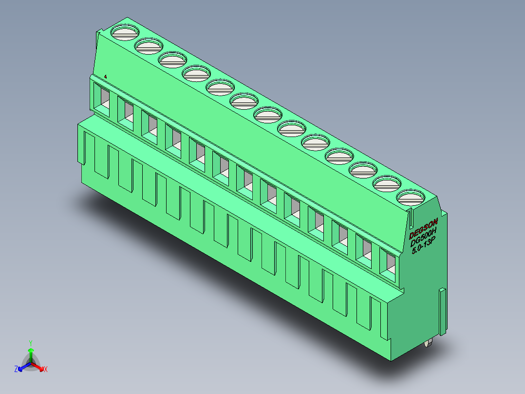 DEGSON DG500 系列 5.05.087.62mm 接线端子-DG500H-5.0-13P-14-00AH正等轴测图