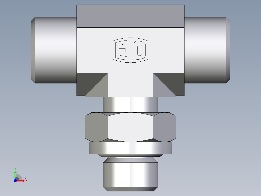 卡套式工业通用硬管接头EO_Adjustable_locknut_branch_tee_TEE10LROMDCF前视图