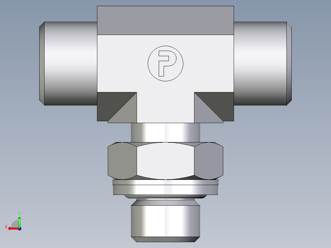 卡套式工业通用硬管接头EO_Adjustable_locknut_branch_tee_TEE10LROMDCF后视图