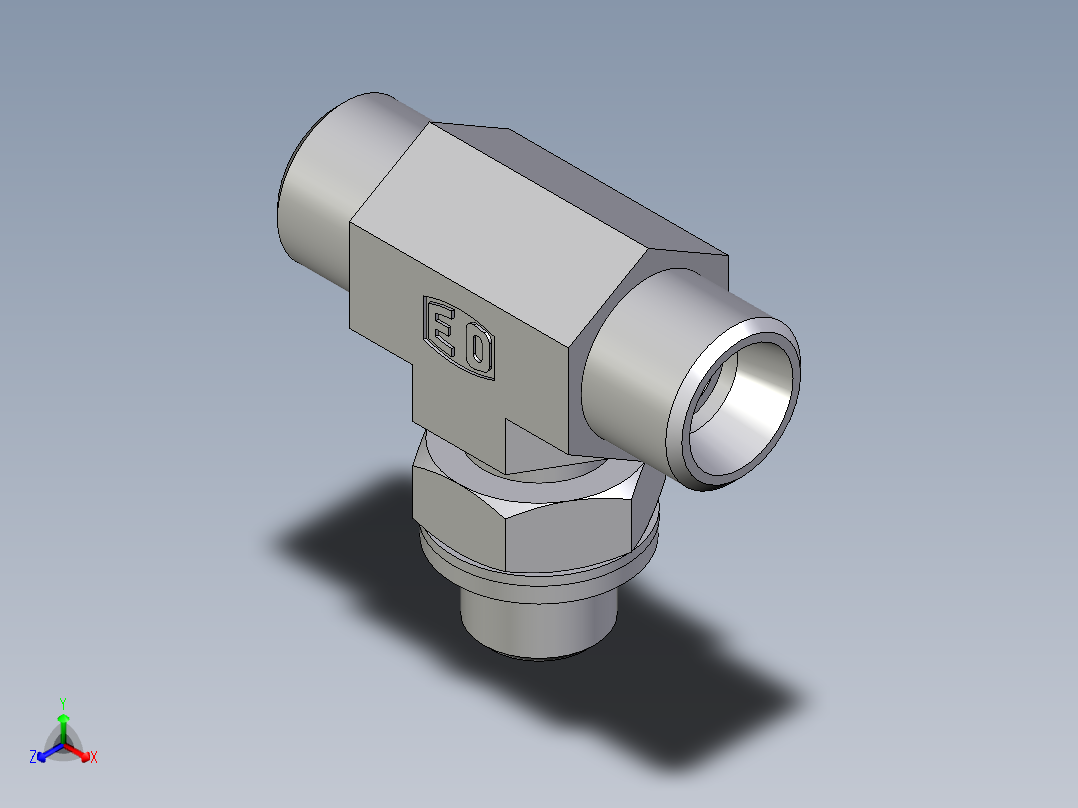 卡套式工业通用硬管接头EO_Adjustable_locknut_branch_tee_TEE10LROMDCF正等轴测图