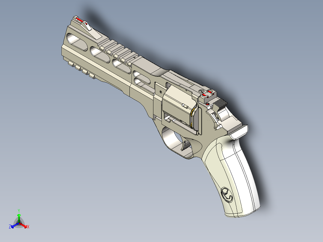 手枪左轮冲锋枪老式狙击步枪设计3D图纸chiappa-rhino-60ds-revolver stp主视图