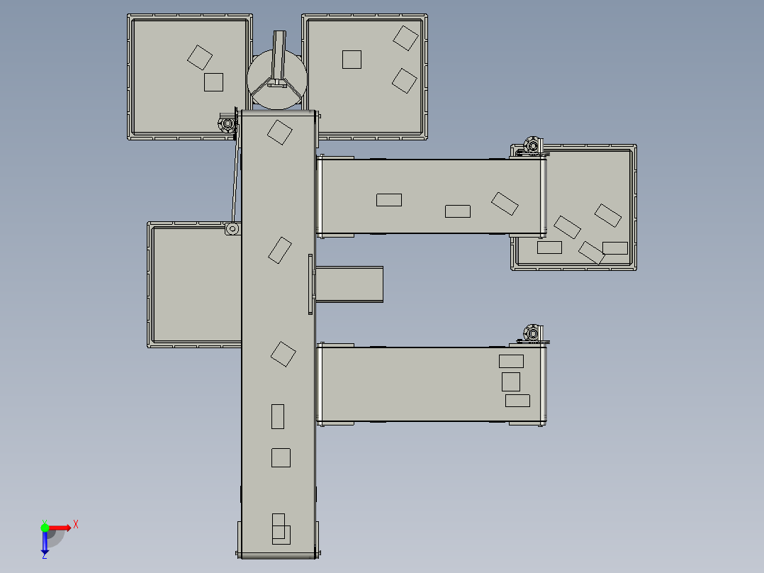 皮带输送生产线3D模型俯视图
