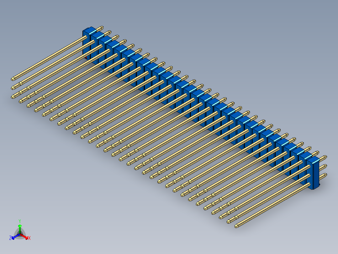 彩色公头100mil（2.54mm）系列-DS1021_blue_3x30p_100mil_Type43_rev1.0正等轴测图