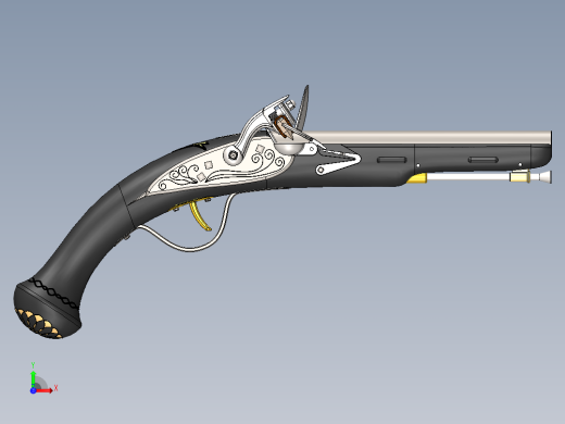 手枪左轮冲锋枪老式狙击步枪设计3D图纸flintlock-pistol SW STP STL前视缩略图