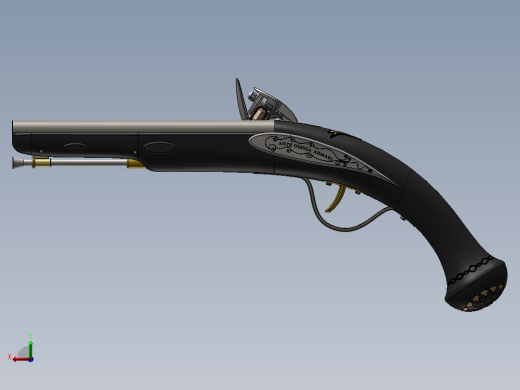 手枪左轮冲锋枪老式狙击步枪设计3D图纸flintlock-pistol SW STP STL后视缩略图