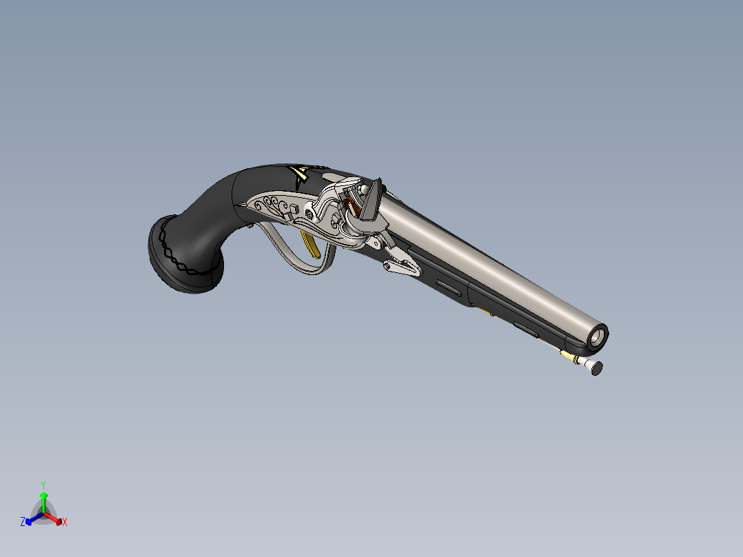 手枪左轮冲锋枪老式狙击步枪设计3D图纸flintlock-pistol SW STP STL正等轴测图