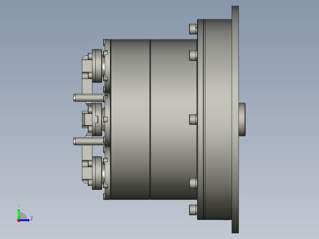 五轴铣床专用气动卡盘3D图纸 H893左视图