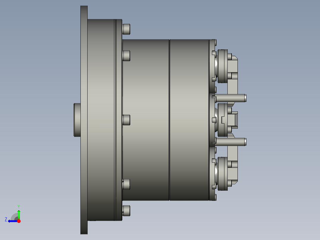 五轴铣床专用气动卡盘3D图纸 H893右视图