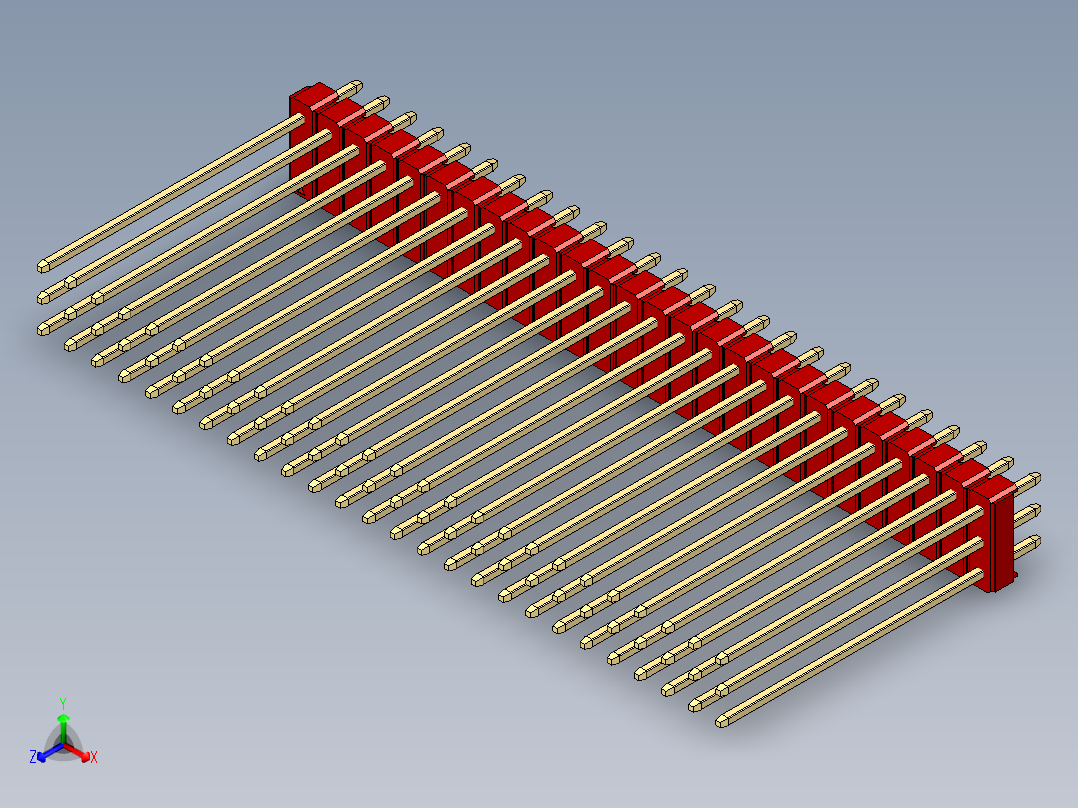 彩色公头100mil（2.54mm）系列-DS1021_red_3x26p_100mil_Type43_rev1.0正等轴测图