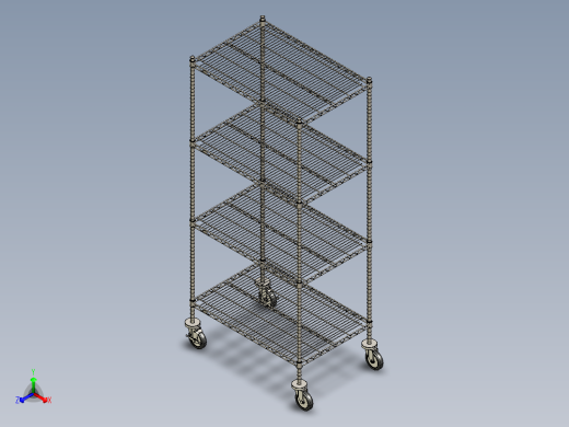重型不锈钢钢丝架-移动式(带橡胶轮)正等轴测缩略图