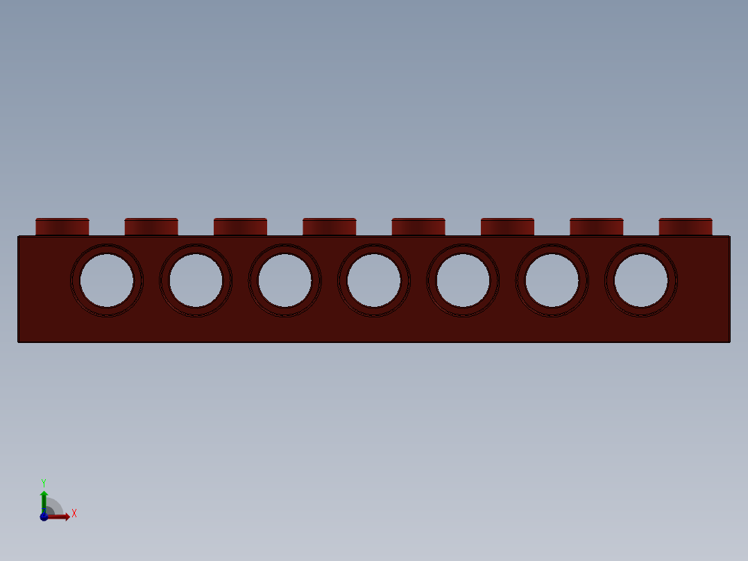 乐高机械组积木（横梁）-370221 Bright Red Technic Brick 1 x 8 with Holes前视图