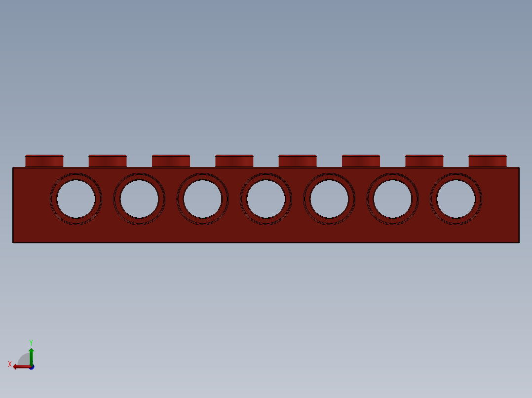 乐高机械组积木（横梁）-370221 Bright Red Technic Brick 1 x 8 with Holes后视图