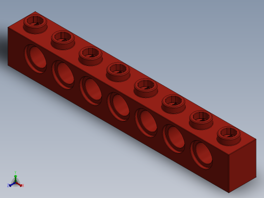 乐高机械组积木（横梁）-370221 Bright Red Technic Brick 1 x 8 with Holes正等轴测缩略图